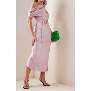 ACLER Boise Belted Draped Satin Midi Dress